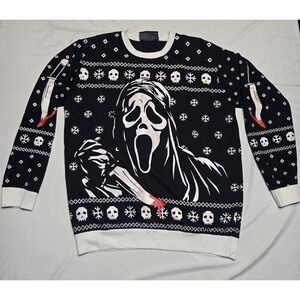 Ghostface Graphic Pullover Holiday Sweatshirt XL Black White Scream Long Sleeve